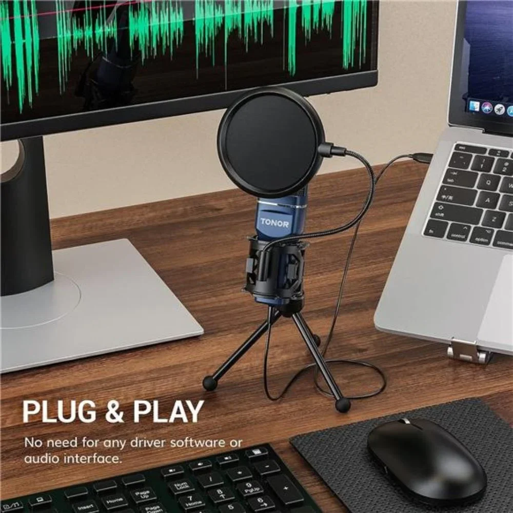 USB Microphone, Computer Cardioid Condenser PC Gaming Mic with Tripod Stand